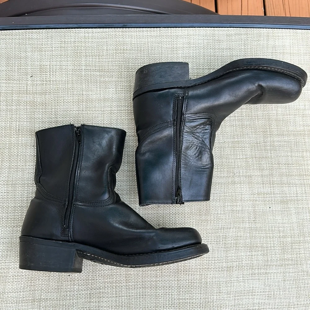 FRYE Campus Vntg.Short Ankle Boots Black Leather Square Toe Zipper Bootie Men’s